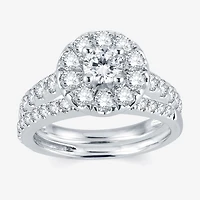Signature By Modern Bride Womens 2 CT. T.W. Natural White Diamond 14K Gold Round Halo Bridal Set
