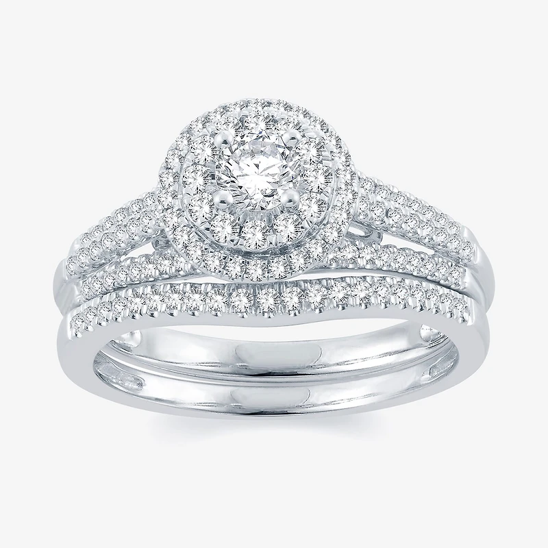 Signature By Modern Bride Womens CT. T.W. Natural White Diamond 14K Gold Round Halo Bridal Set