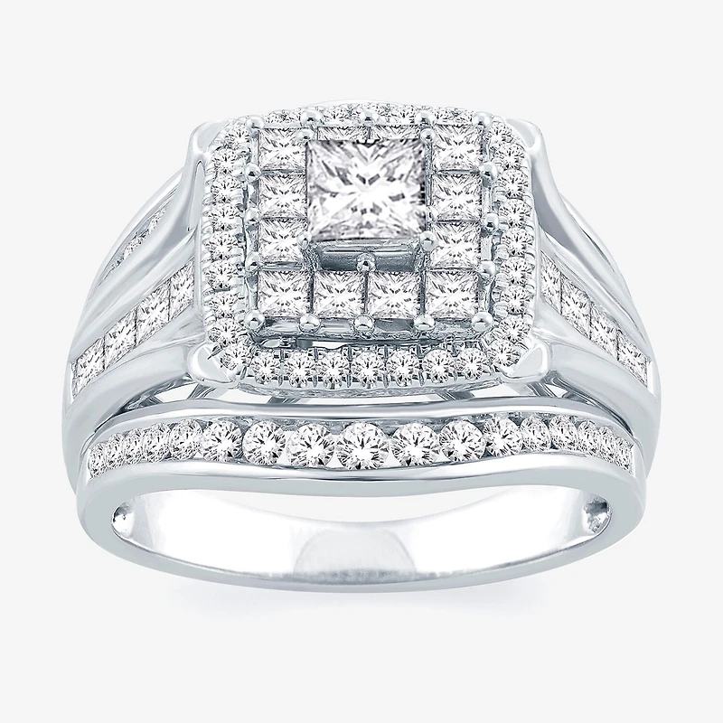 Signature By Modern Bride Womens 2 CT. T.W. Natural White Diamond 14K Gold Cushion Bridal Set