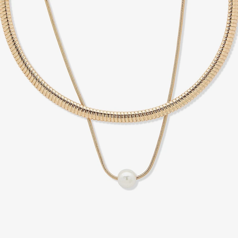 Worthington Gold Tone Link Womens Simulated Pearl 16 Inch Pendant Necklace