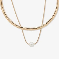 Worthington Gold Tone Link Womens Simulated Pearl 16 Inch Pendant Necklace
