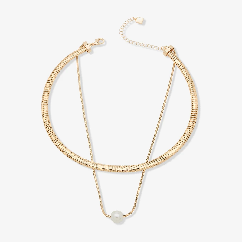 Worthington Gold Tone Link Womens Simulated Pearl 16 Inch Pendant Necklace