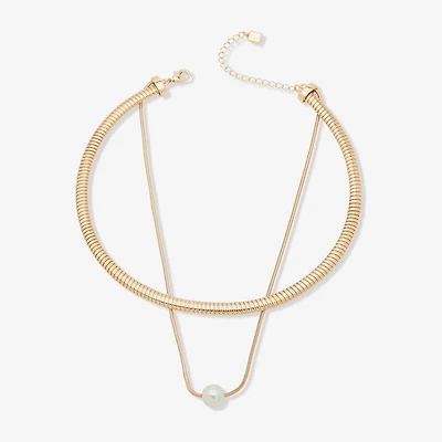 Worthington Gold Tone Link Womens Simulated Pearl 16 Inch Pendant Necklace