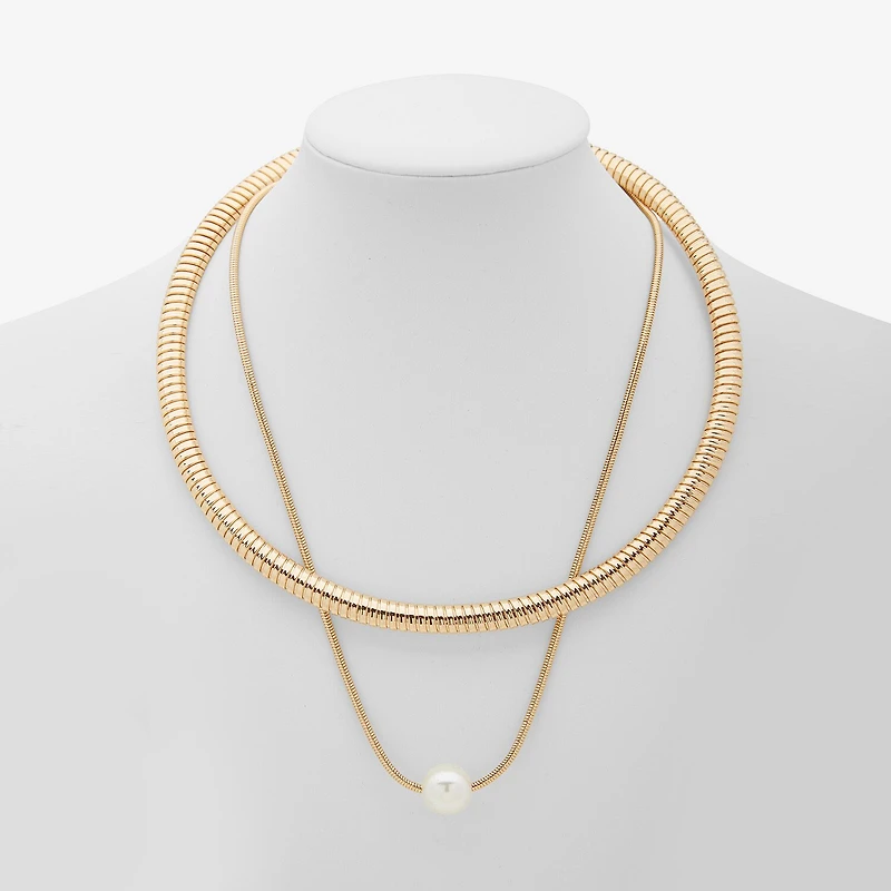 Worthington Gold Tone Link Womens Simulated Pearl 16 Inch Pendant Necklace