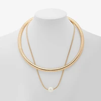 Worthington Gold Tone Link Womens Simulated Pearl 16 Inch Pendant Necklace