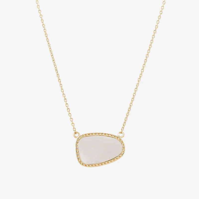 Silver Treasures Genuine Stone Womens White Mother Of Pearl 14K Gold Over Silver 18 Inch Pendant Necklace