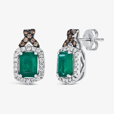 Le Vian® Grand Sample Sale™ Earrings featuring 1 1/2 CT. Emerald 1/3 CT. Nude Diamonds™ 1/8 CT. Chocolate Diamonds® set in 14K Vanilla Gold®
