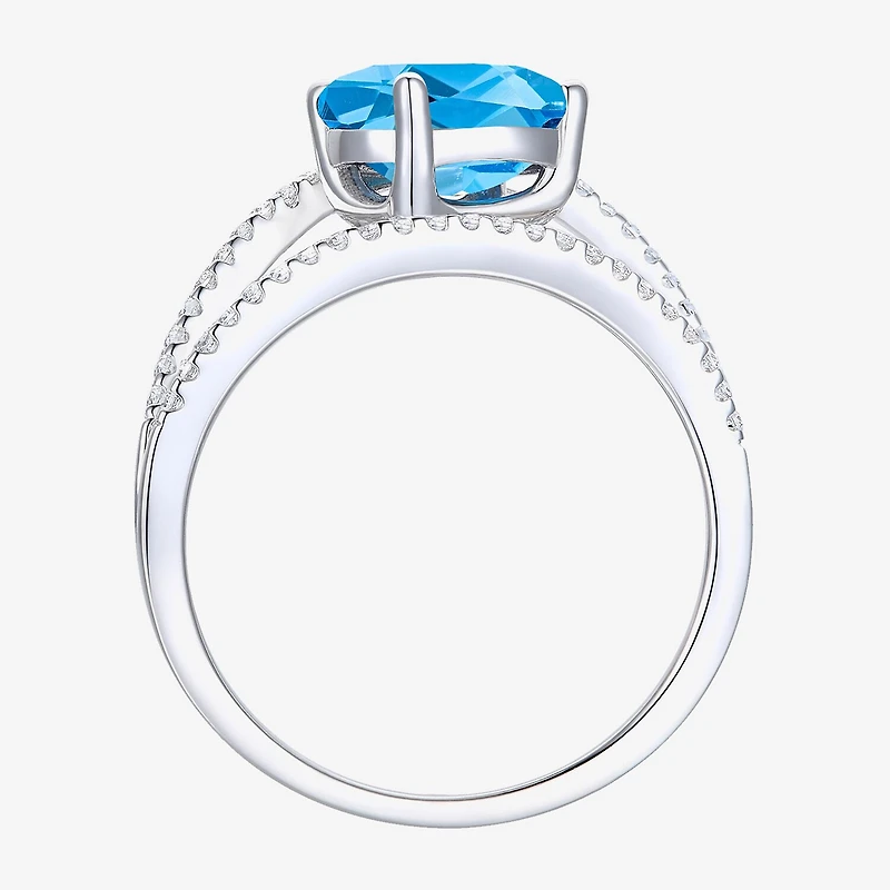 Womens Gemstone Sterling Silver Crossover Side Stone Cocktail Ring