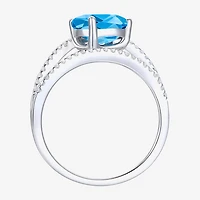Womens Gemstone Sterling Silver Crossover Side Stone Cocktail Ring