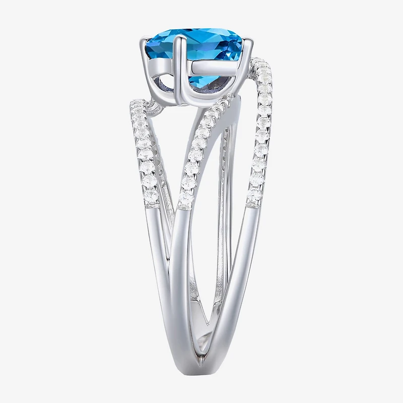 Womens Gemstone Sterling Silver Crossover Side Stone Cocktail Ring