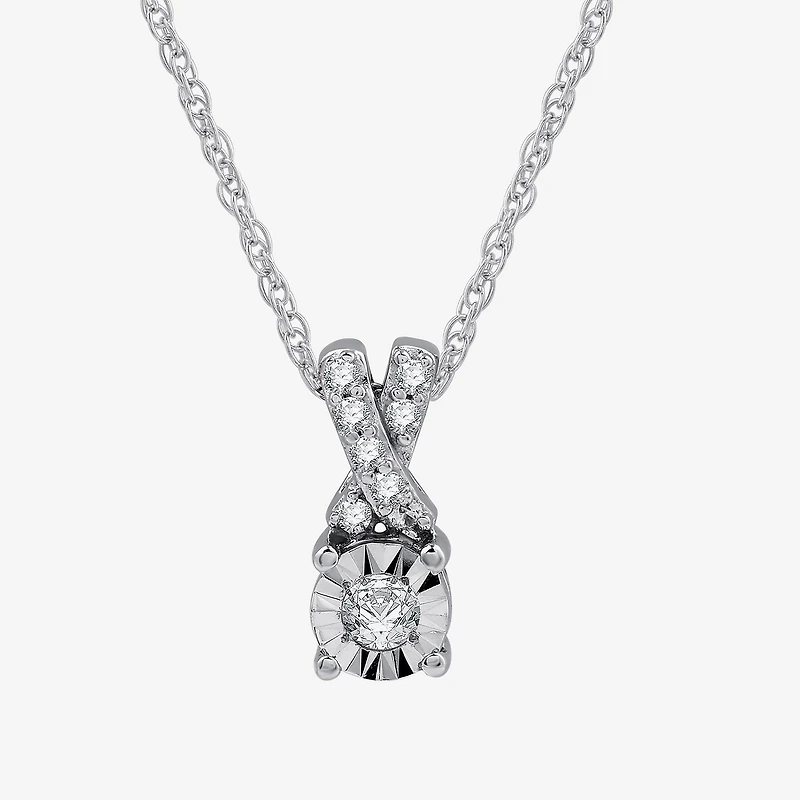 Womens 1/10 CT. T.W. Lab Grown White Diamond Sterling Silver Round 18 Inch Pendant Necklace