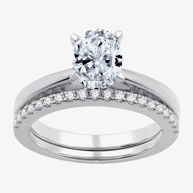 I Said Yes (G / Si1-Si2) Womens 1 1/4 CT. T.W. Lab Grown White Diamond Sterling Silver Oval Side Stone Solitaire Bridal Set