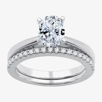 I Said Yes (G / Si1-Si2) Womens 1 1/4 CT. T.W. Lab Grown White Diamond Sterling Silver Oval Side Stone Solitaire Bridal Set