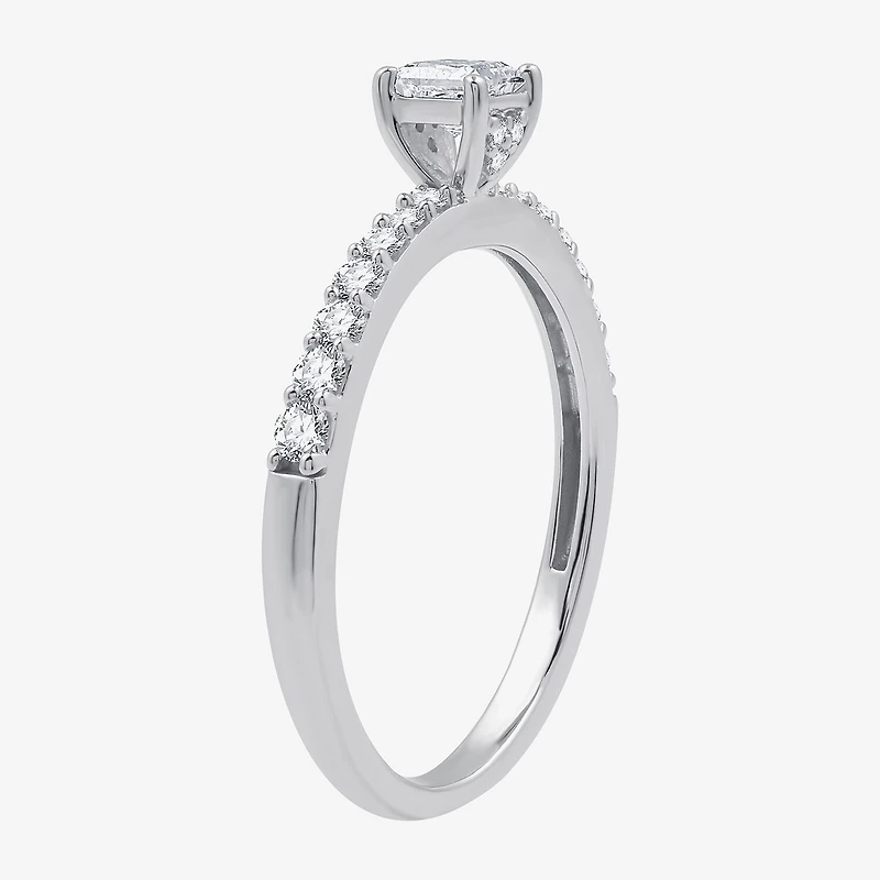 (G / Si1-Si2) Womens 1/2 CT. T.W. Lab Grown White Diamond 10K Gold Side Stone Engagement Ring
