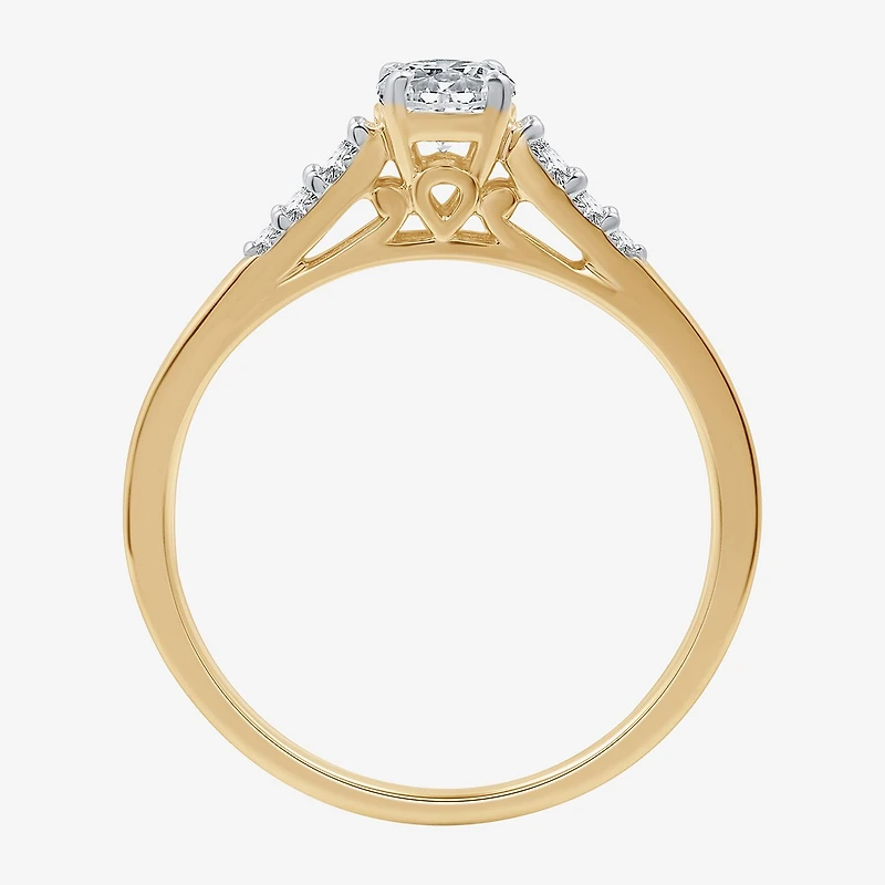 (G / Si1-Si2) Womens 1/2 CT. T.W. Lab Grown White Diamond 10K Gold Round Side Stone Engagement Ring