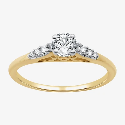 (G / Si1-Si2) Womens 1/2 CT. T.W. Lab Grown White Diamond 10K Gold Round Side Stone Engagement Ring