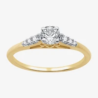 (G / Si1-Si2) Womens 1/2 CT. T.W. Lab Grown White Diamond 10K Gold Round Side Stone Engagement Ring