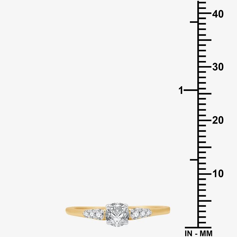 (G / Si1-Si2) Womens 1/2 CT. T.W. Lab Grown White Diamond 10K Gold Round Side Stone Engagement Ring
