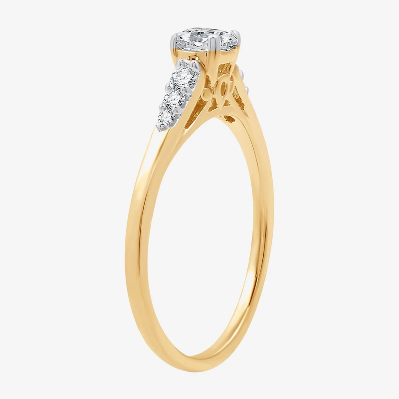 (G / Si1-Si2) Womens 1/2 CT. T.W. Lab Grown White Diamond 10K Gold Round Side Stone Engagement Ring
