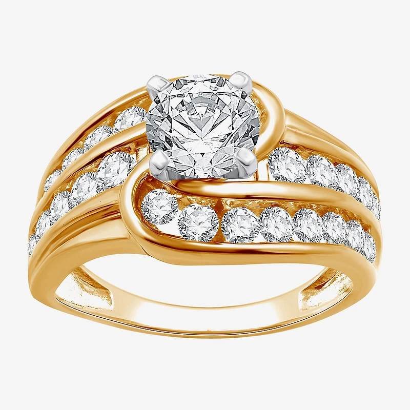 (G / Si1-Si2) Womens 2 CT. T.W. Lab Grown White Diamond 14K Gold Side Stone Bypass Engagement Ring
