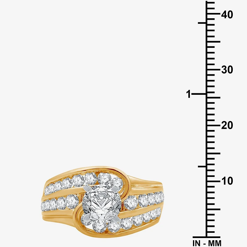(G / Si1-Si2) Womens 2 CT. T.W. Lab Grown White Diamond 14K Gold Side Stone Bypass Engagement Ring