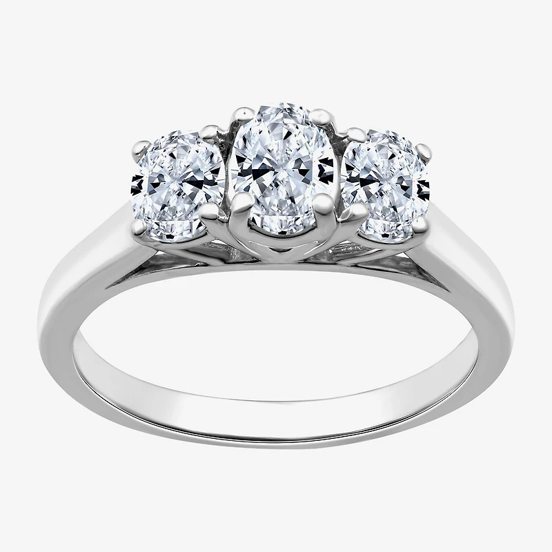 Love Lives Forever (G / Si1-Si2) Womens CT. T.W. Lab Grown White Diamond 10K Gold Oval 3-Stone Engagement Ring