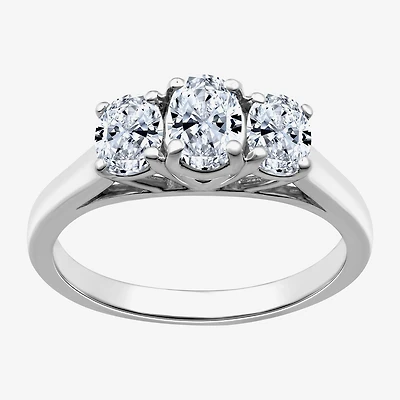 Love Lives Forever (G / Si1-Si2) Womens CT. T.W. Lab Grown White Diamond 10K Gold Oval 3-Stone Engagement Ring