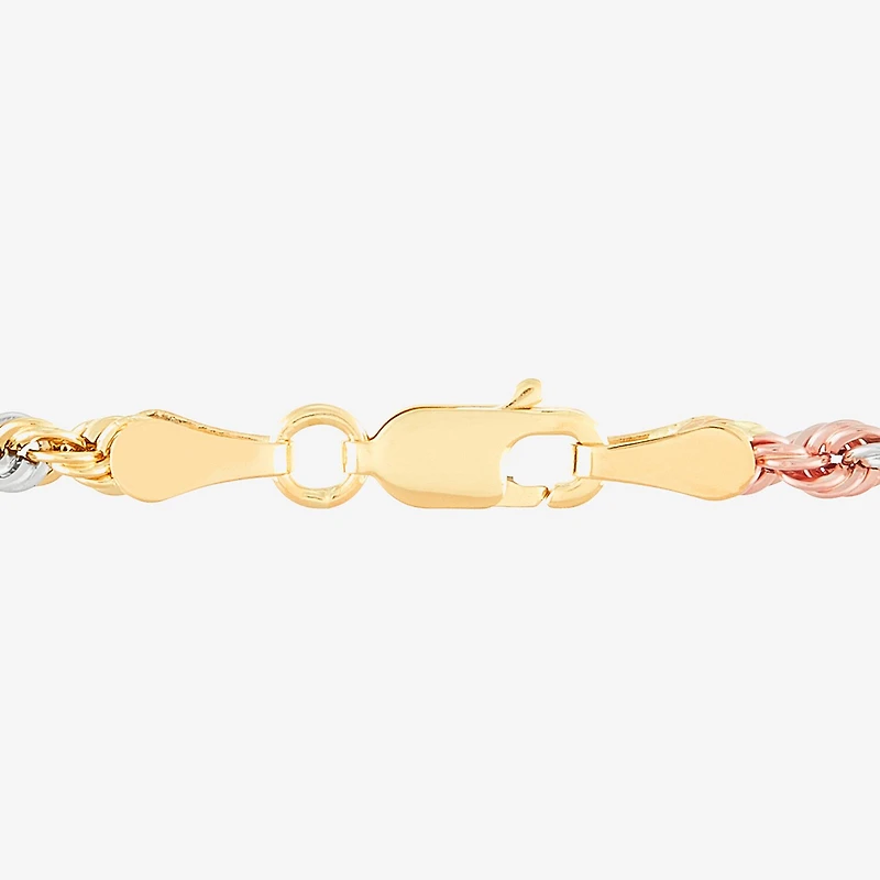 Unisex Adult 10K Tri-Color Gold 18 Inch Rope Chain Necklace