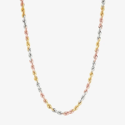 Unisex Adult 10K Tri-Color Gold 18 Inch Rope Chain Necklace