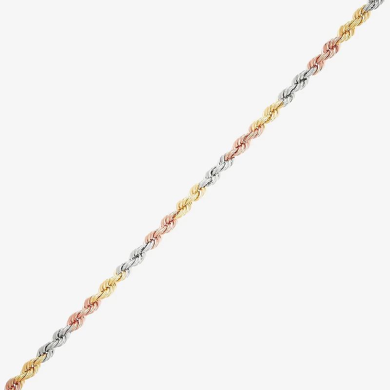 Unisex Adult 10K Tri-Color Gold 18 Inch Rope Chain Necklace
