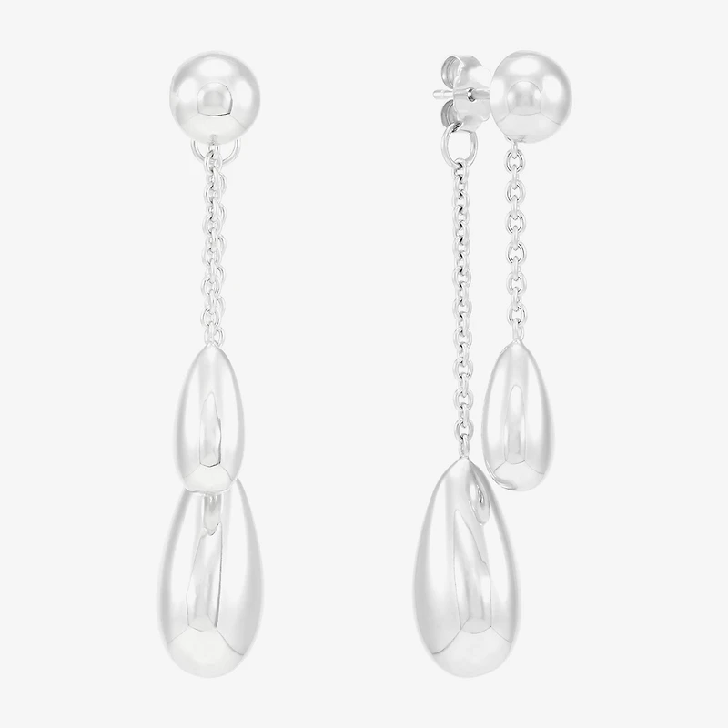 Womens Sterling Silver Circle Round Drop Earrings