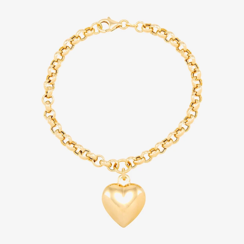 Made in Italy Womens 14K Gold Over Silver Heart Charm Bracelet