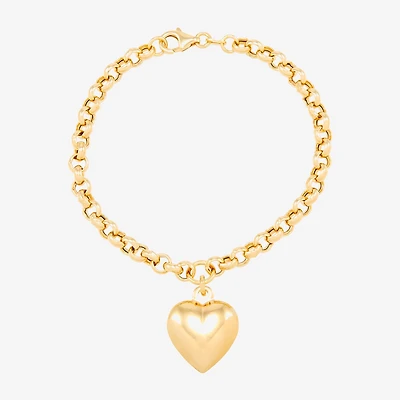 Made in Italy Womens 14K Gold Over Silver Heart Charm Bracelet