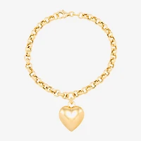 Made in Italy Womens 14K Gold Over Silver Heart Charm Bracelet