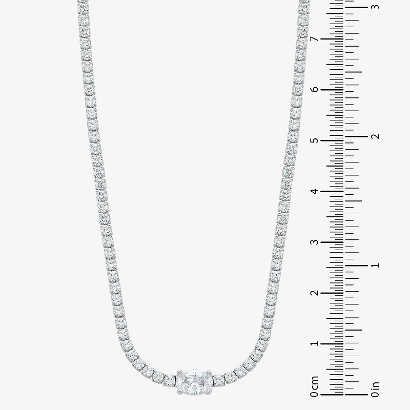 Diamonart Womens White Cubic Zirconia Sterling Silver Inch Tennis Necklace