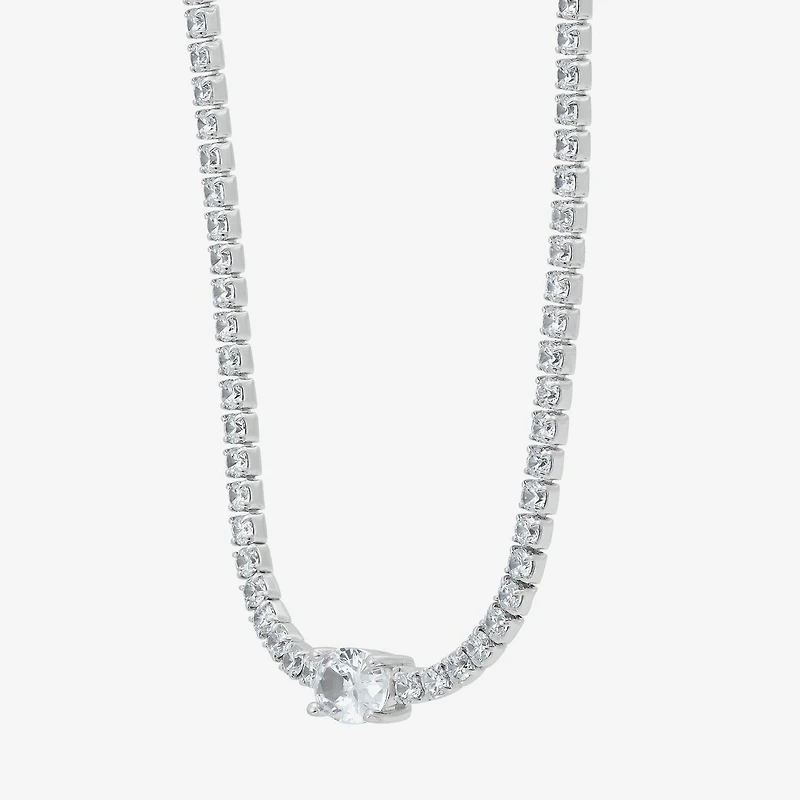 Diamonart Womens White Cubic Zirconia Sterling Silver Inch Tennis Necklace