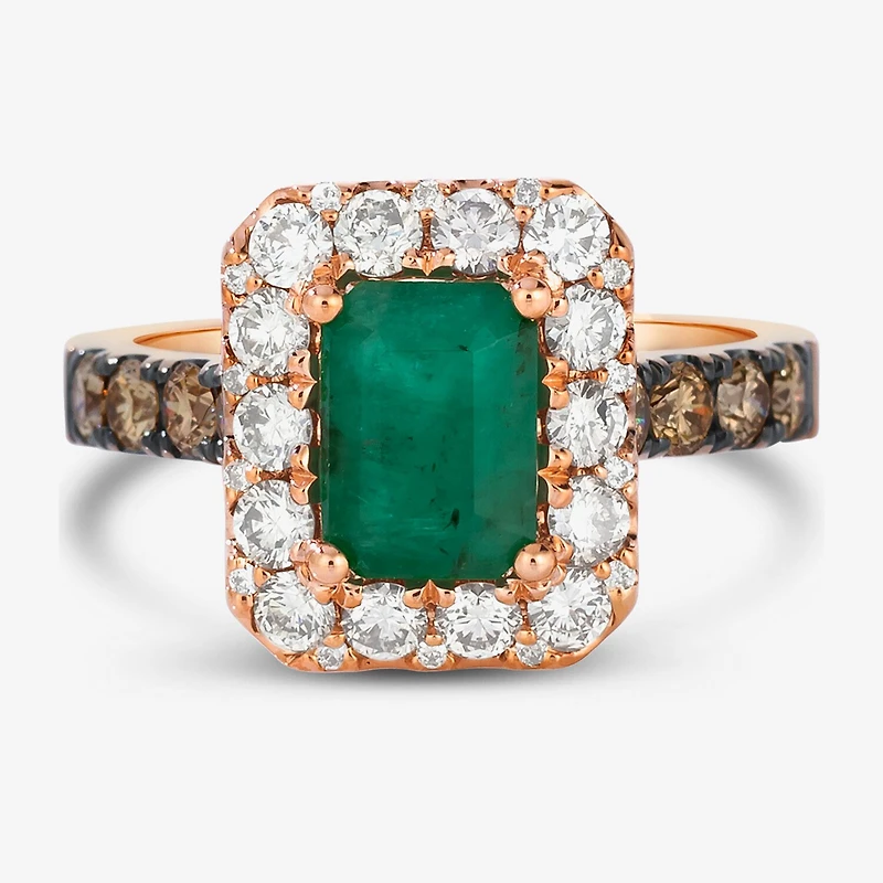 Le Vian® Grand Sample Sale™ Ring featuring 1 1/5 CT. Costa Smeralda Emeralds™ 3/4 CT. Nude Diamonds™ 1/2 CT. Chocolate Diamonds® set in 14K Strawberry Gold®