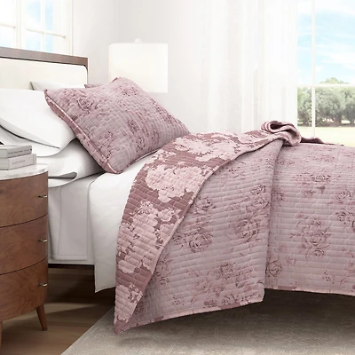 Linery Boho Floral With Scalloped Detail Cotton Reversible Quilt Set