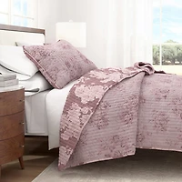 Linery Boho Floral With Scalloped Detail Cotton Reversible Quilt Set