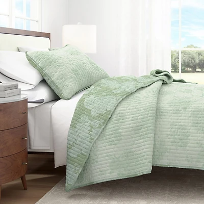 Linery Boho Floral With Scalloped Detail Cotton Reversible Quilt Set