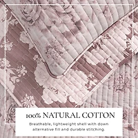 Linery Boho Floral With Scalloped Detail Cotton Reversible Quilt Set