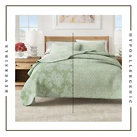 Linery Boho Floral With Scalloped Detail Cotton Reversible Quilt Set
