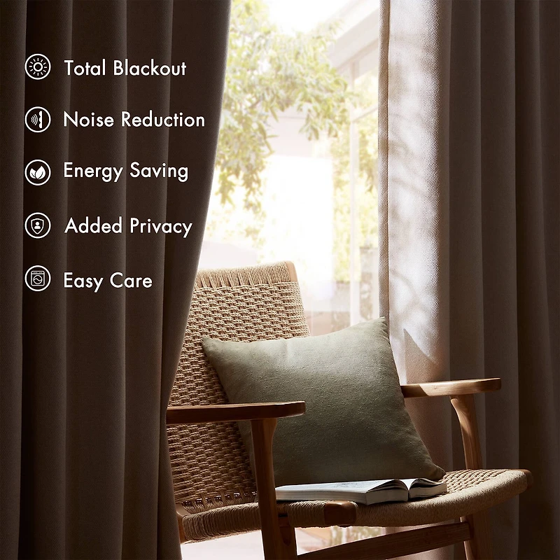 Madison Park Karien Sound Blocking Rod Pocket Back Tab 100% Blackout Set of 2 Curtain Panel