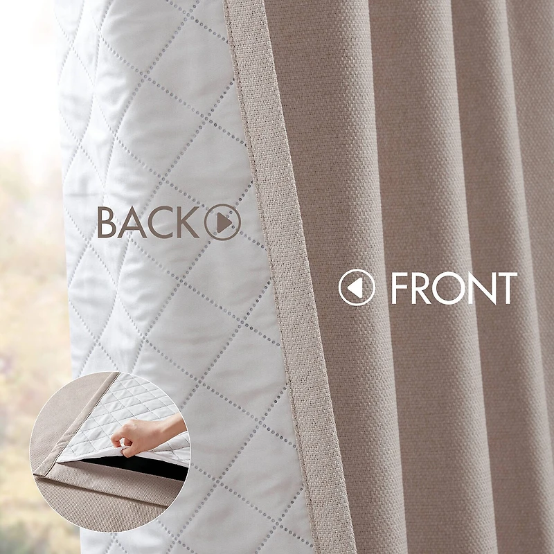 Madison Park Karien Sound Blocking Rod Pocket Back Tab 100% Blackout Set of 2 Curtain Panel