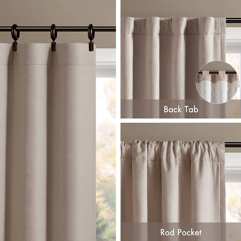 Madison Park Karien Sound Blocking Rod Pocket Back Tab 100% Blackout Set of 2 Curtain Panel
