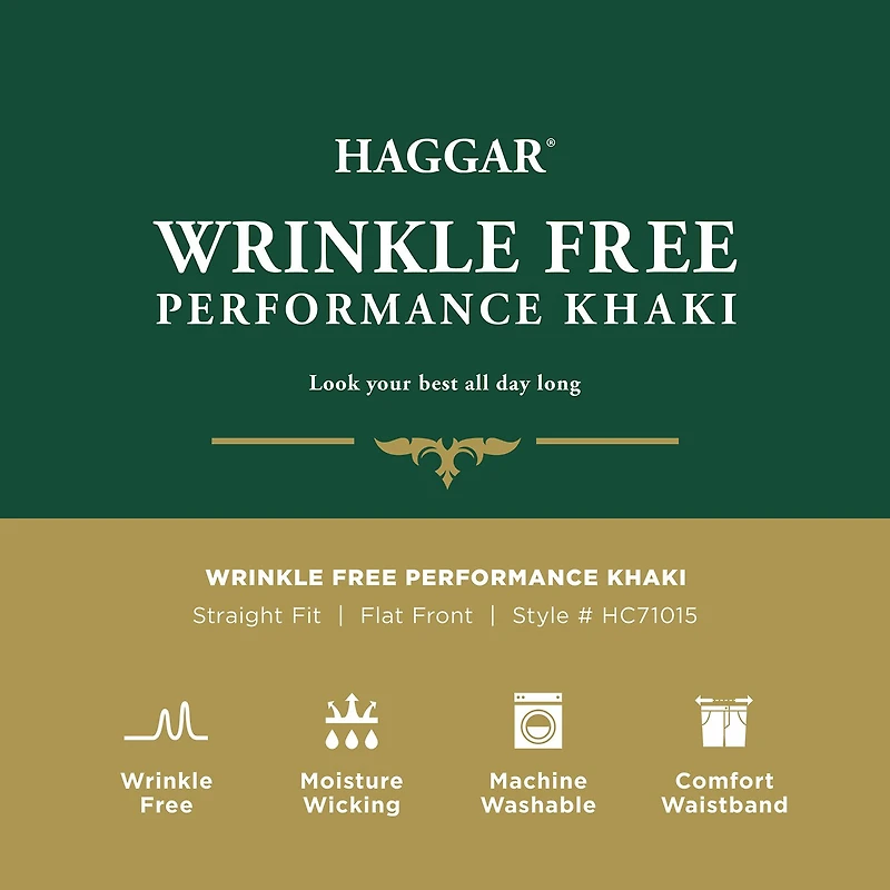 Haggar Wrinkle Free Performance Khaki Mens Straight Fit Flat Front Pant