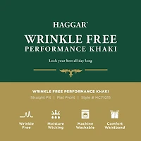 Haggar Wrinkle Free Performance Khaki Mens Straight Fit Flat Front Pant
