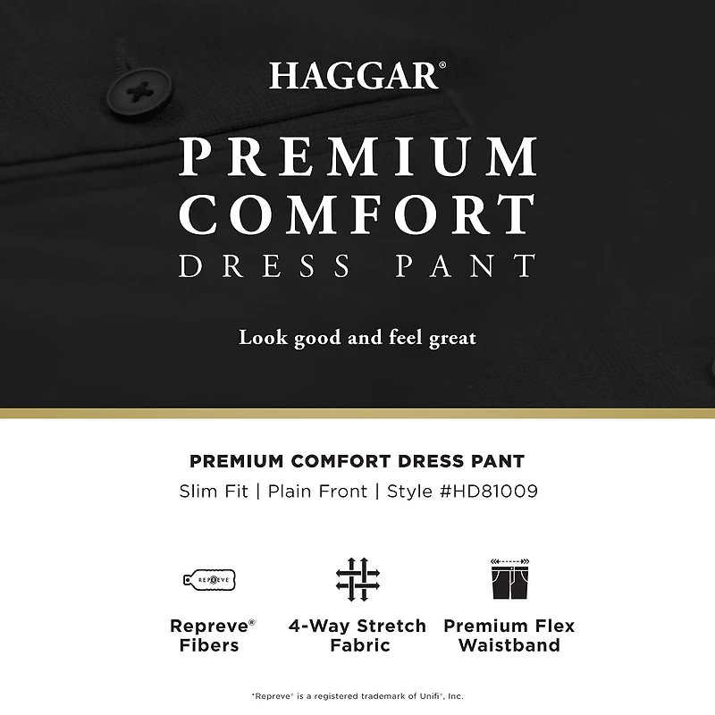 Haggar Premium Comfort Melange Broken Twill Mens Slim Fit Dress Flat Front Pant
