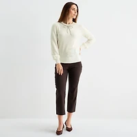 Liz Claiborne Womens Crew Neck Embellished Long Sleeve Pullover Sweater
