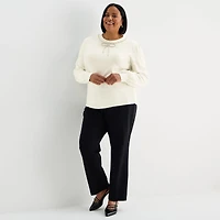Liz Claiborne Plus Womens Crew Neck Embellished Long Sleeve Pullover Sweater